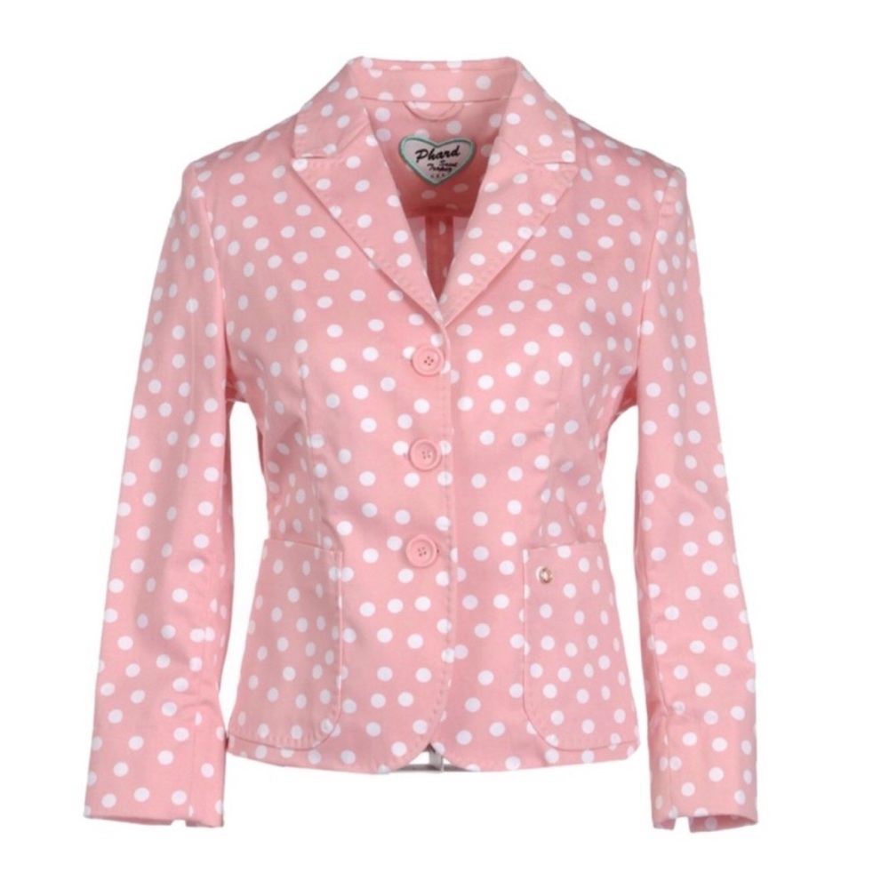 pink and white polka dot blazer